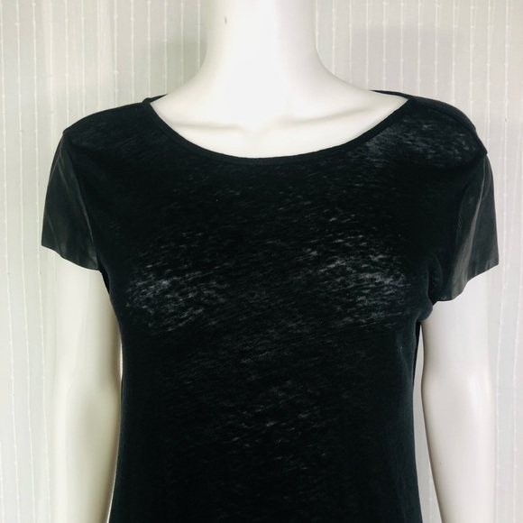 Alice+Olivia Air Top Black Lamb Leather Sleeves L - Picture 4 of 13